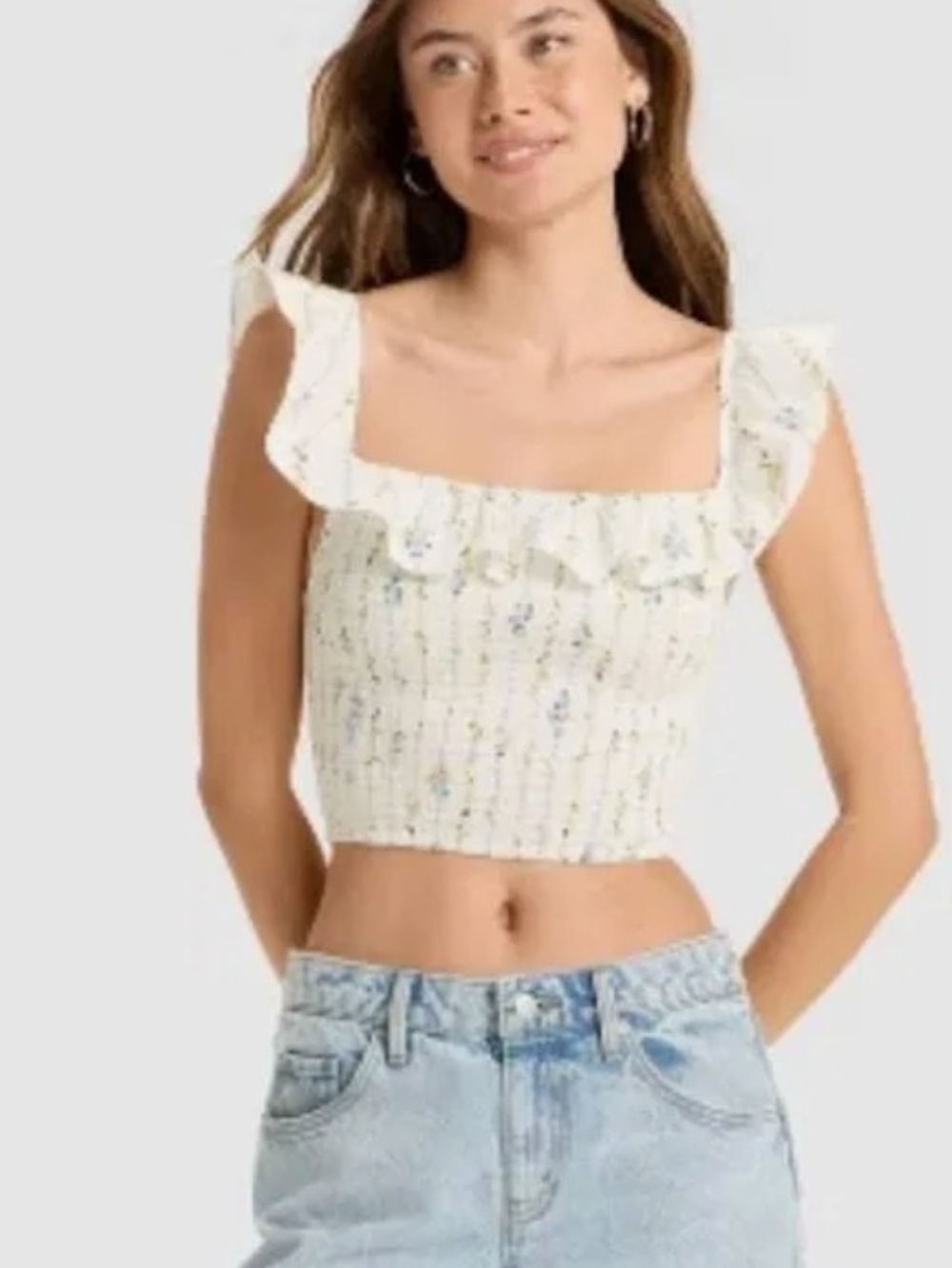 New Wild Fable Ruffled Square-Neck Cropped Tank Top